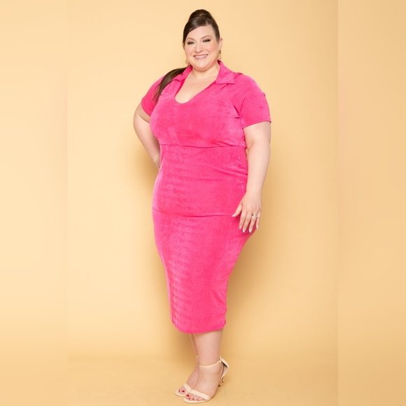 NEW NWOT CurvySense Plus Size Marilyn Slinky Dress Fuchsia Size 4XL - Picture 5 of 6